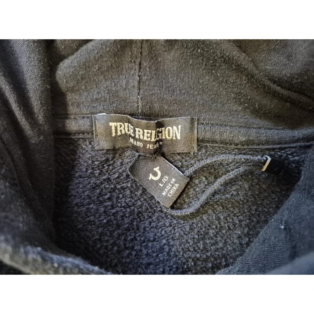 True Religion Pullover Hoodie Sweatshirt Men's Large Horse Shoe Spell Out Logo